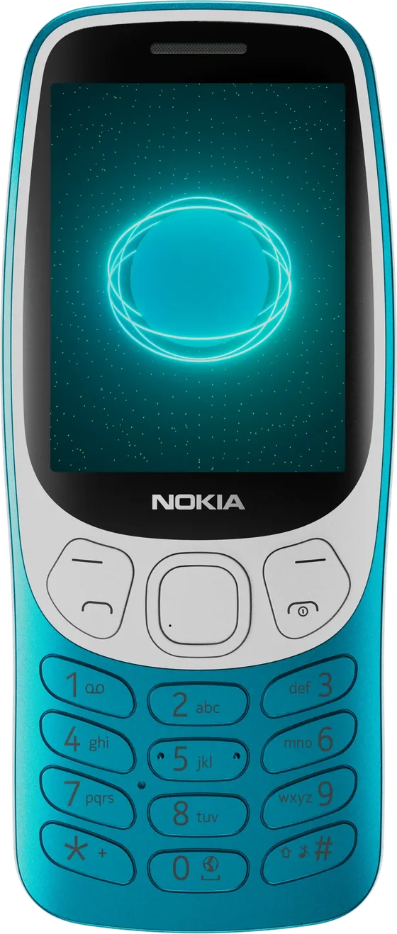 Nokia 3210 (2024) in scuba blue, front view.